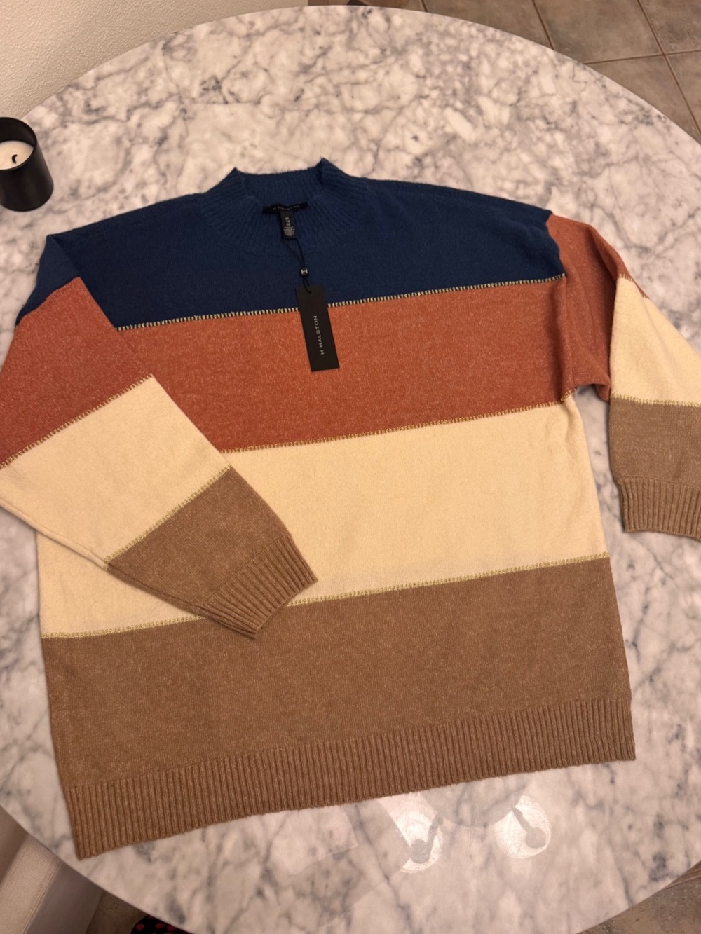 H Halston Colorblock Metallic Stripe Pullover Sweater